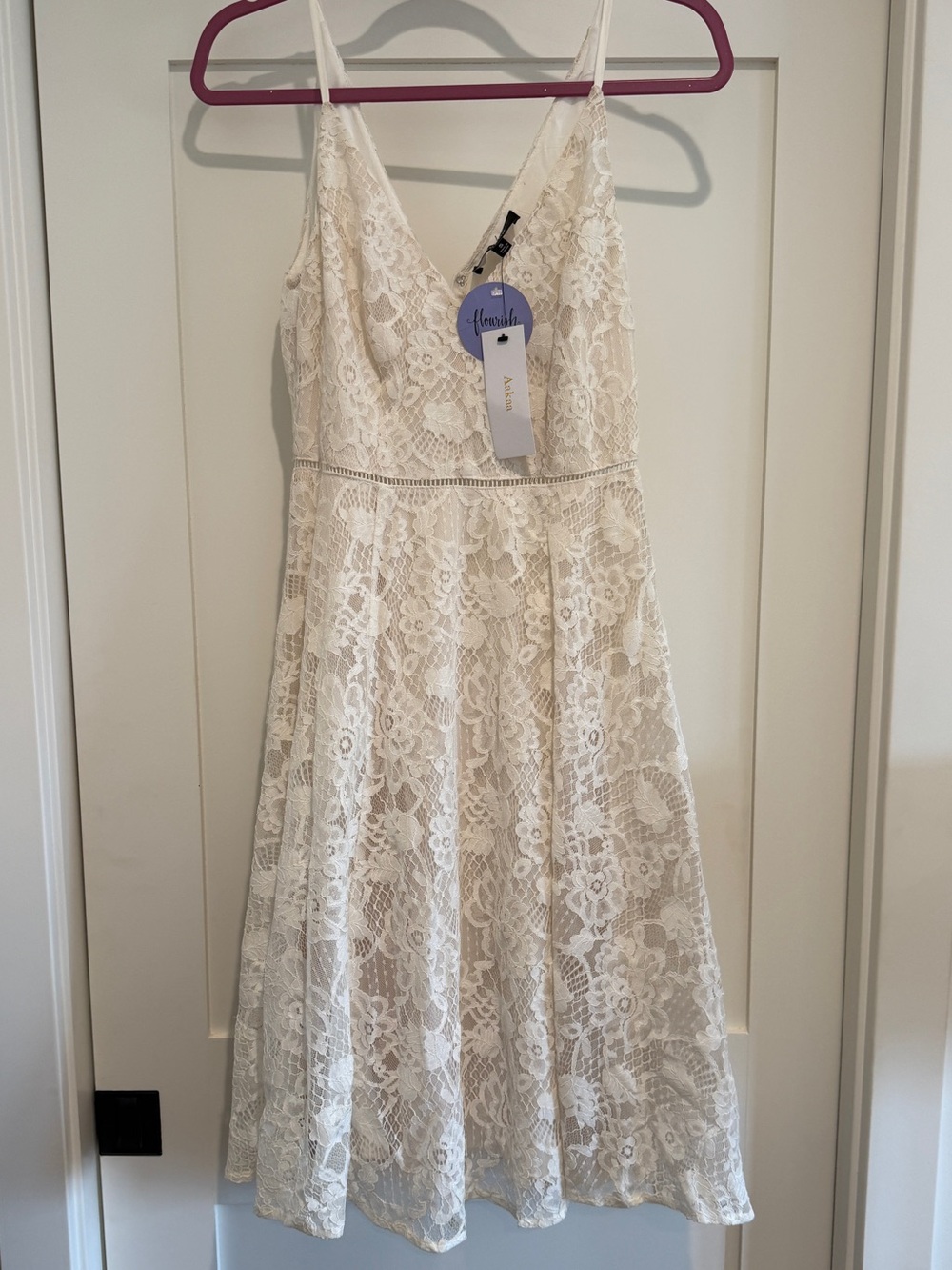 Aakaa Cream Lace Midi Dress with Spaghetti Straps